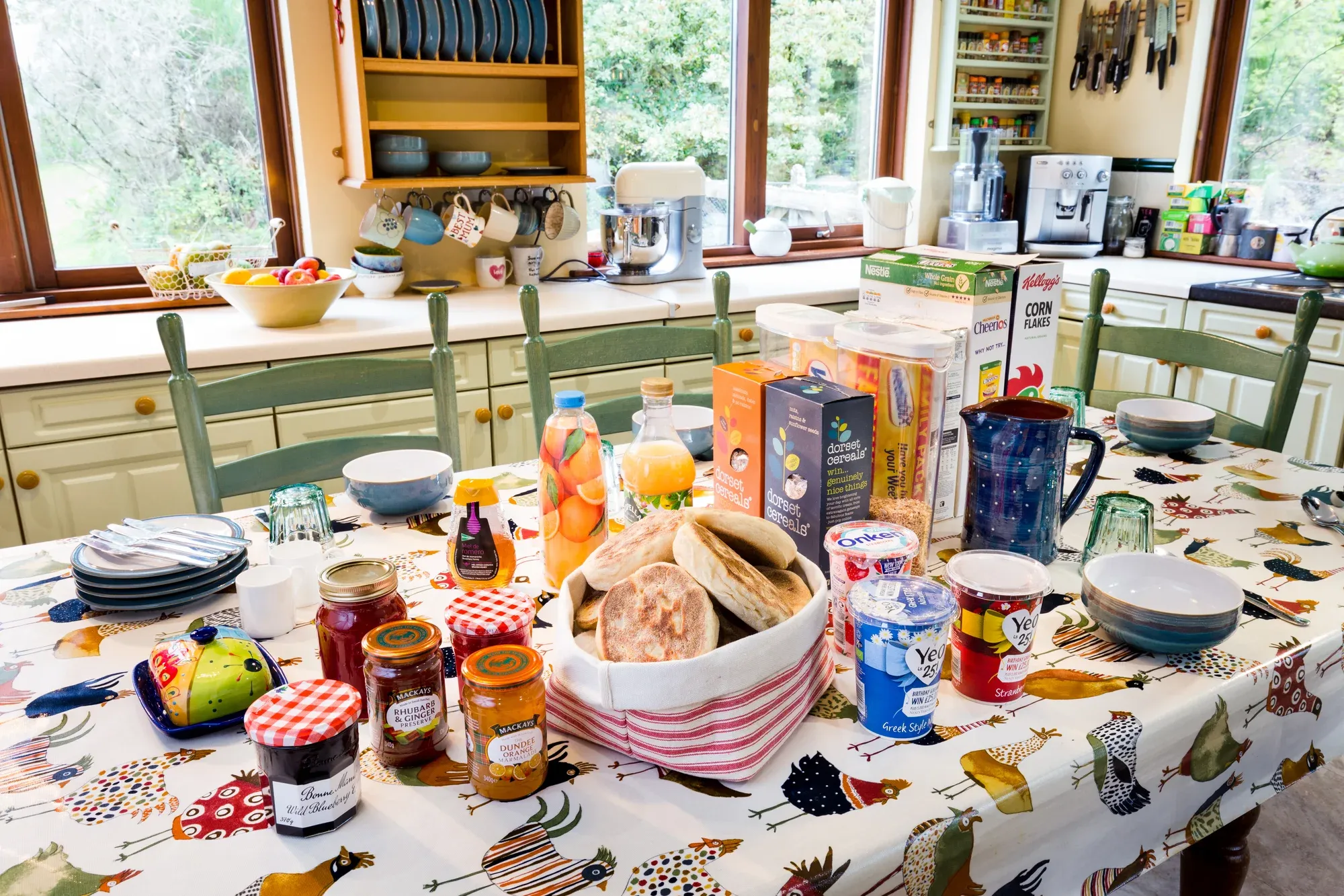 Breakfast at WEE WiLDS — fresh continental spread on the kitchen table